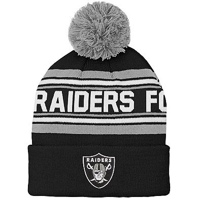 Youth Black Las Vegas Raiders Jacquard Cuffed Knit Hat with Pom