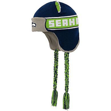 Youth Outerstuff Navy Seattle Seahawks Wordmark Ears Trooper Knit Hat