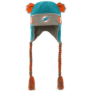 Youth Outerstuff Aqua Miami Dolphins Wordmark Ears Trooper Knit Hat