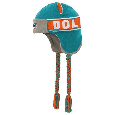 Youth Outerstuff Aqua Miami Dolphins Wordmark Ears Trooper Knit Hat