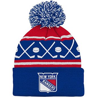 Youth Blue New York Rangers Face-Off Cuffed Knit Hat with Pom
