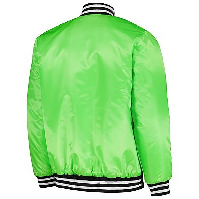Men's Starter Neon Green Boston Red Sox Cross Bronx Fashion Satin Full-Snap Varsity Jacket