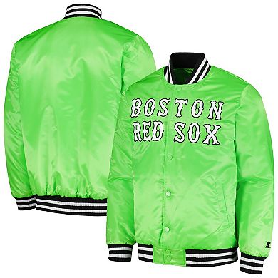 Men's Starter Neon Green Boston Red Sox Cross Bronx Fashion Satin Full-Snap Varsity Jacket