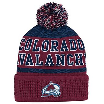 Youth Colorado Avalanche Burgundy Puck Cuffed Knit Hat with Pom