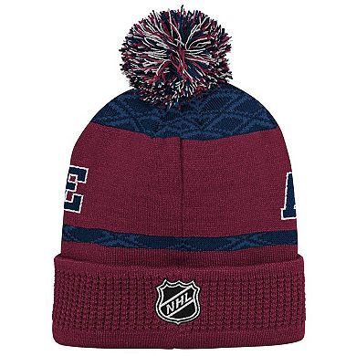 Youth Colorado Avalanche Burgundy Puck Cuffed Knit Hat with Pom