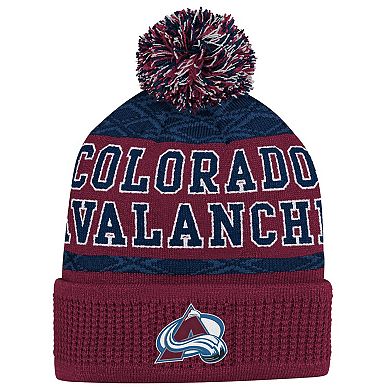 Youth Colorado Avalanche Burgundy Puck Cuffed Knit Hat with Pom