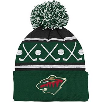 Infant Green Minnesota Wild Face-Off Cuffed Knit Hat with Pom