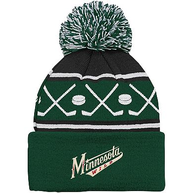 Infant Green Minnesota Wild Face-Off Cuffed Knit Hat with Pom