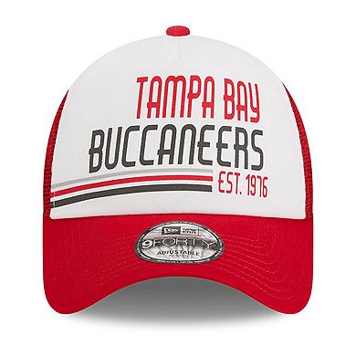 Men's New Era White/Red Tampa Bay Buccaneers Stacked A-Frame Trucker 9FORTY Adjustable Hat