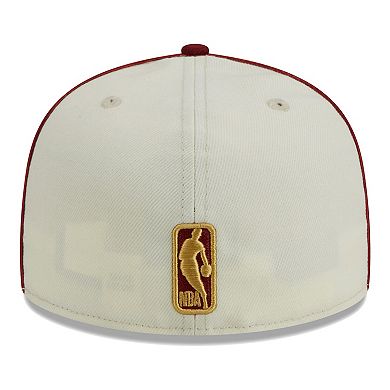 Men's New Era Cream/Wine Cleveland Cavaliers Piping 2-Tone 59FIFTY Fitted Hat