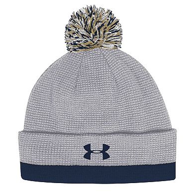 Men's Under Armour Gray Navy Midshipmen 2023 Sideline Performance Cuffed Knit Hat with Pom