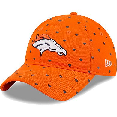 Girls Youth New Era  Orange Denver Broncos Hearts 9TWENTY Adjustable Hat