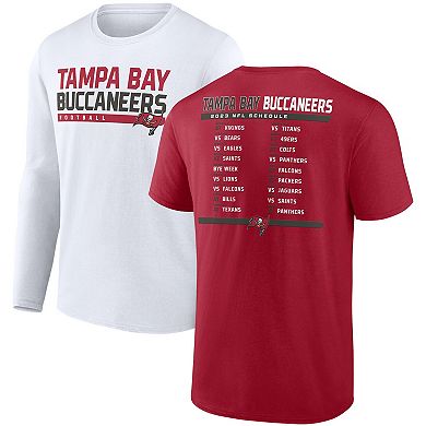Men's Fanatics Branded Red/White Tampa Bay Buccaneers Two-Pack 2023 Schedule T-Shirt Combo Set
