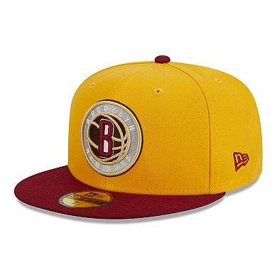 Men's New Era Yellow/Red Brooklyn Nets Fall Leaves 2-Tone 59FIFTY Fitted Hat