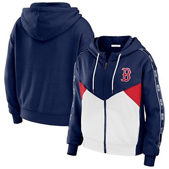 Women's WEAR by Erin Andrews Navy/White Boston Red Sox Color Block Full-Zip Hoodie