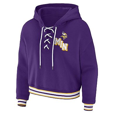 Women's WEAR by Erin Andrews Purple Minnesota Vikings Plus Size Lace-Up Pullover Hoodie