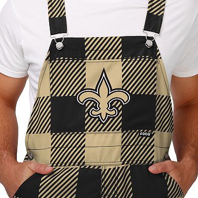 Men's FOCO Black New Orleans Saints Big Logo Plaid Overalls