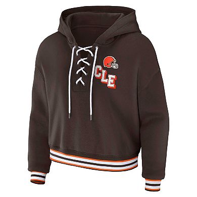 Women's WEAR by Erin Andrews Brown Cleveland Browns Plus Size Lace-Up Pullover Hoodie