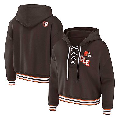 Women's WEAR by Erin Andrews Brown Cleveland Browns Plus Size Lace-Up Pullover Hoodie