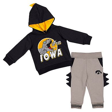 Infant Colosseum  Black/Gray Iowa Hawkeyes Dino Pullover Hoodie and Pants Set