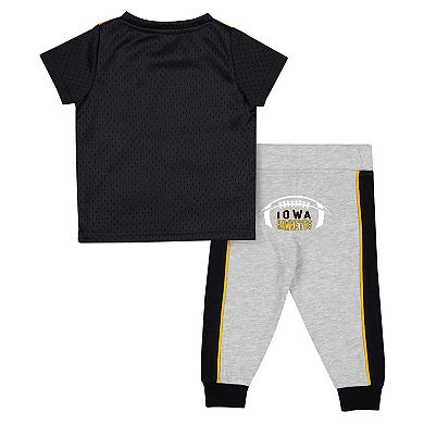 Infant Colosseum Black/Heather Gray Iowa Hawkeyes Ka-Boot-It Jersey & Pants Set
