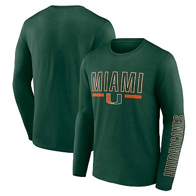 Men's Profile Green Miami Hurricanes Big & Tall Two-Hit Graphic Long Sleeve T-Shirt