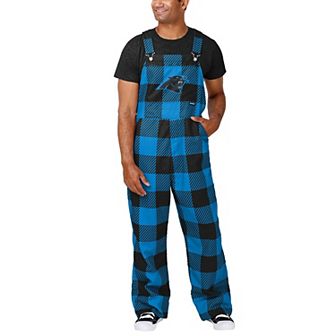 Men's FOCO Blue Carolina Panthers Big Logo Plaid Overalls