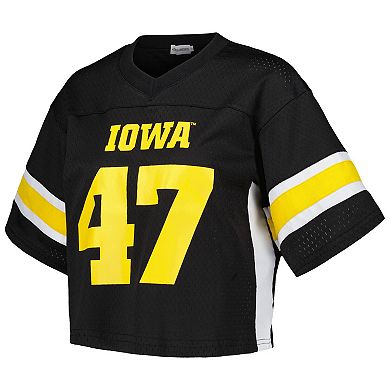 Women's Established & Co. #47 Black Iowa Hawkeyes Fashion Boxy Cropped Football Jersey