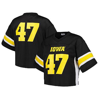 Women's Established & Co. #47 Black Iowa Hawkeyes Fashion Boxy Cropped Football Jersey