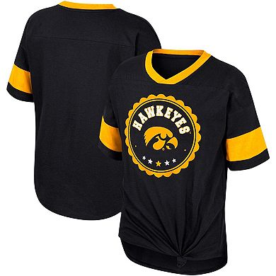Girls Youth Colosseum Black Iowa Hawkeyes Tomika Tie-Front V-Neck T-Shirt
