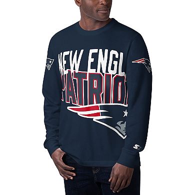 Men's Starter Navy New England Patriots Clutch Hit Long Sleeve T-Shirt