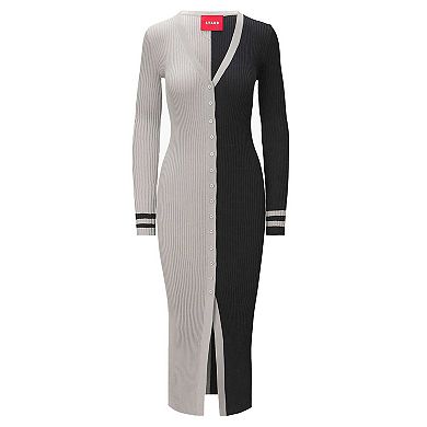 Women's STAUD Silver/Black Las Vegas Raiders Shoko Knit Button-Up Sweater Dress