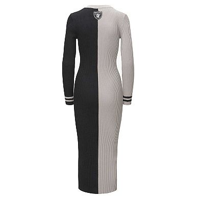 Women's STAUD Silver/Black Las Vegas Raiders Shoko Knit Button-Up Sweater Dress