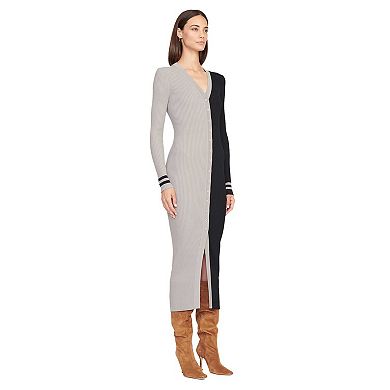 Women's STAUD Silver/Black Las Vegas Raiders Shoko Knit Button-Up Sweater Dress