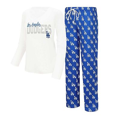 Women's Concepts Sport White/Royal Los Angeles Dodgers Long Sleeve V-Neck T-Shirt & Gauge Pants Sleep Set