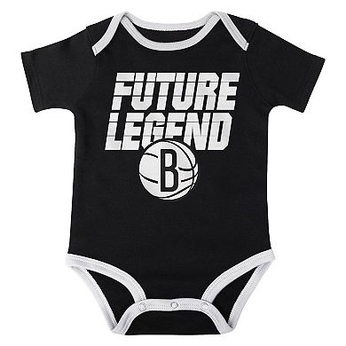 Infant Black/White/Gray Brooklyn Nets Bank Shot Bodysuit, Hoodie T-Shirt & Shorts Set