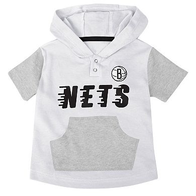 Infant Black/White/Gray Brooklyn Nets Bank Shot Bodysuit, Hoodie T-Shirt & Shorts Set