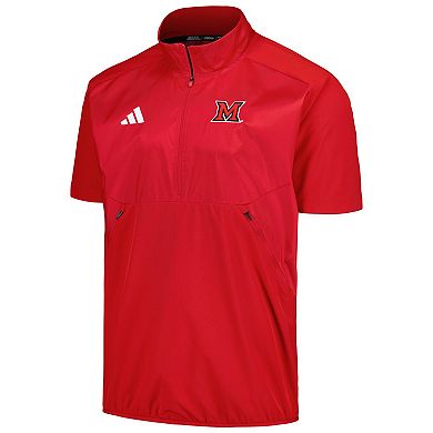 Men's adidas Red Miami University RedHawks Sideline AEROREADY Raglan Short Sleeve Quarter-Zip Jacket