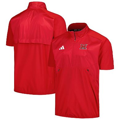 Men's adidas Red Miami University RedHawks Sideline AEROREADY Raglan Short Sleeve Quarter-Zip Jacket