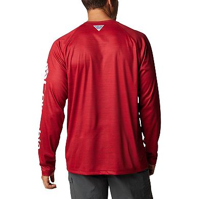 Men's Columbia Crimson Oklahoma Sooners PFG Terminal Tackle Omni-Shade Raglan Long Sleeve T-Shirt