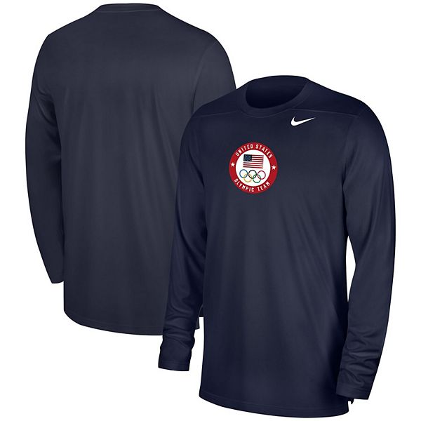 Men's Nike Navy Team USA UV Coach Long Sleeve Performance T-Shirt
