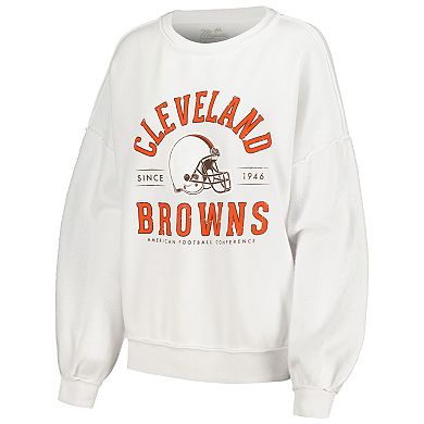 Women's Majestic Threads White Cleveland Browns Contrast Fleece Tri-Blend Pullover Sweatshirt