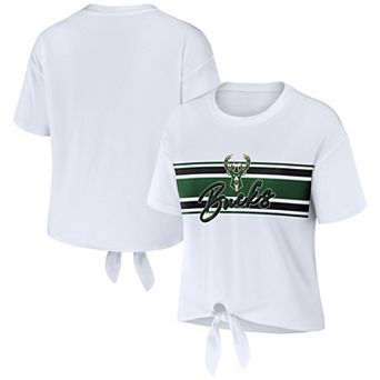 Women's WEAR by Erin Andrews White Milwaukee Bucks Tie-Front T-Shirt