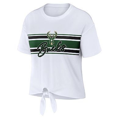 Women's WEAR by Erin Andrews White Milwaukee Bucks Tie-Front T-Shirt