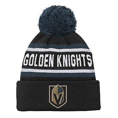 Youth Vegas Golden Knights Black Jacquard Cuffed Knit Hat with Pom