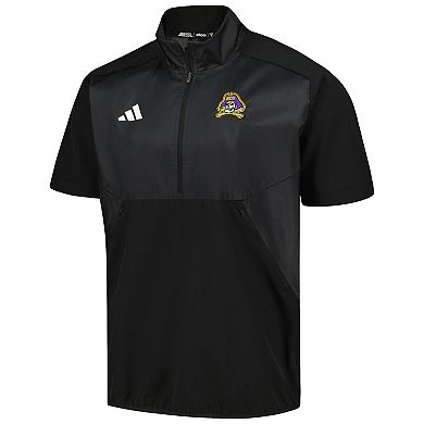 Men's adidas Black ECU Pirates Sideline AEROREADY Raglan Short Sleeve Quarter-Zip Jacket