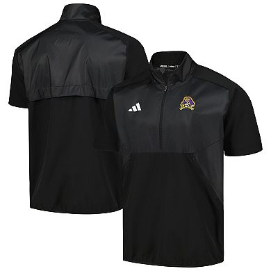 Men's adidas Black ECU Pirates Sideline AEROREADY Raglan Short Sleeve Quarter-Zip Jacket