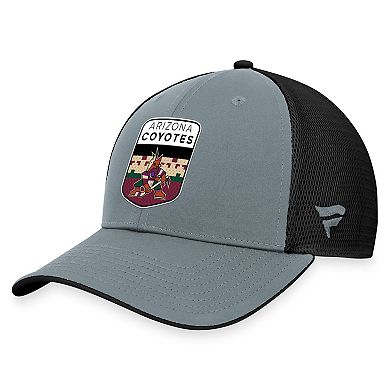 Men's Fanatics Branded  Gray/Black Arizona Coyotes Authentic Pro Home Ice Trucker Adjustable Hat