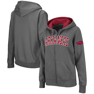 Women's Colosseum  Charcoal Arkansas Razorbacks Arched Name Full-Zip Hoodie