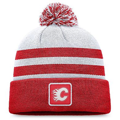 Men's Fanatics Branded Gray Calgary Flames Cuffed Knit Hat with Pom